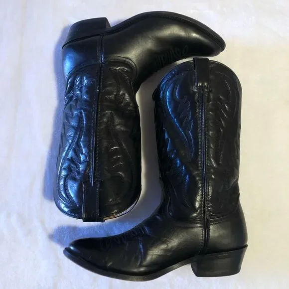 Express Rider Western Style Black Leather Boots • Men’s Sz 10 Vintage Express Rider Smooth Black Leather Cowboy Western  main image 2
